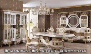 Ide Desain Ruang Makan Mewah Emas Putih FS1494