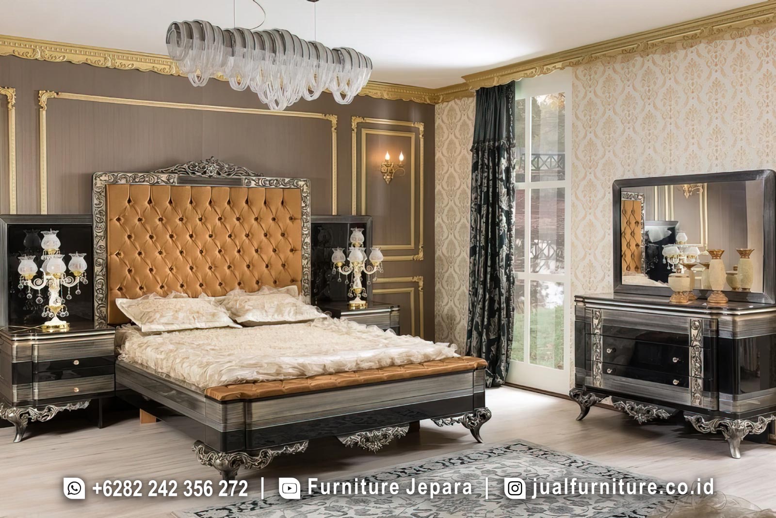 Jual Set Kamar Tidur Ukir Mewah Silver Gold FS1525