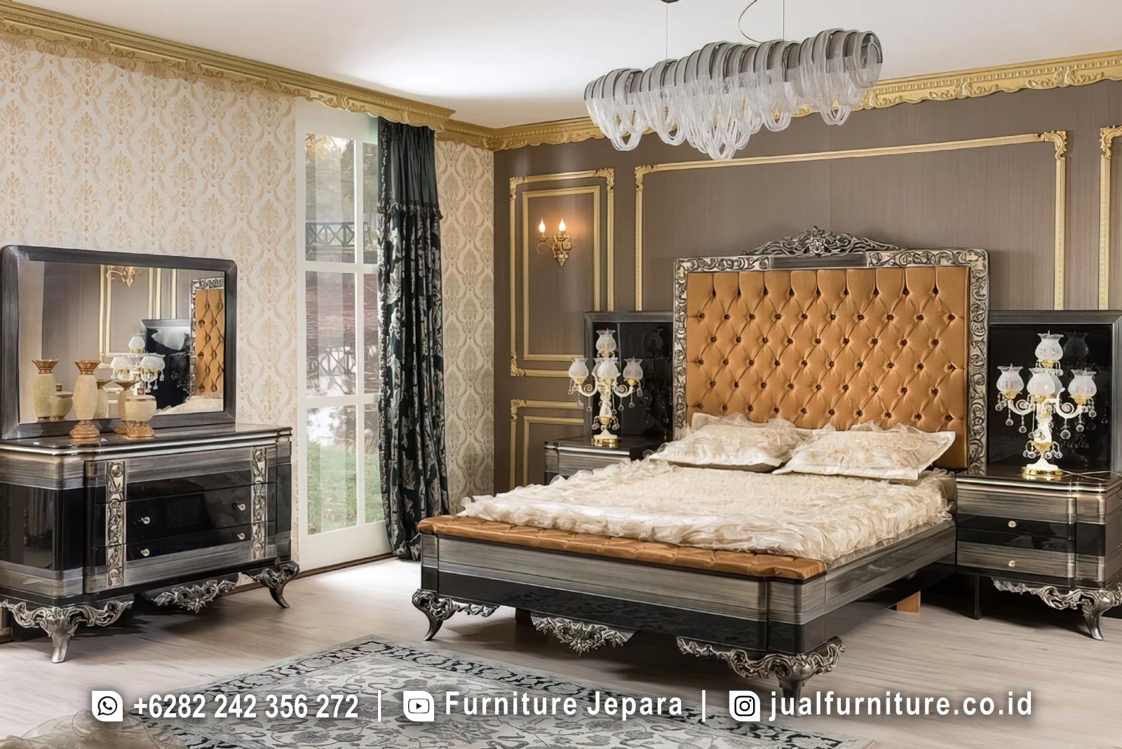 Jual Set Kamar Tidur Ukir Mewah Silver Gold FS1525