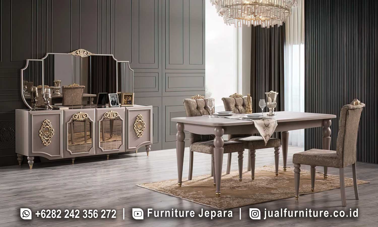Katalog Kursi Meja Makan Mewah Cantik Warna Taupe FS1484