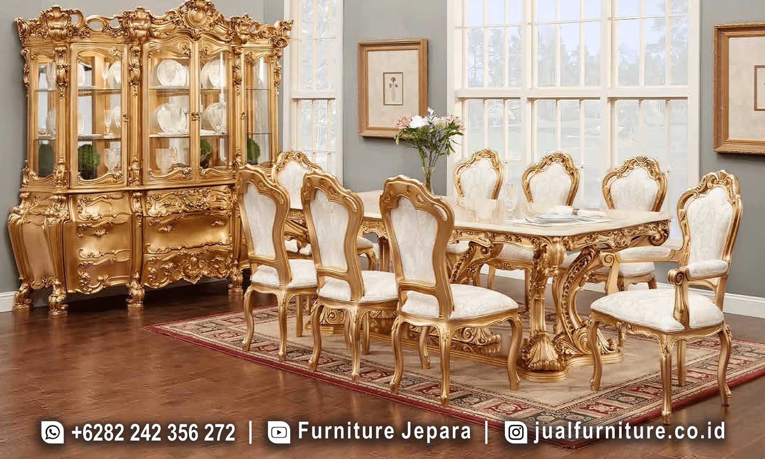 Meja Makan Mewah Finishing Full Gold Leaf FS1493
