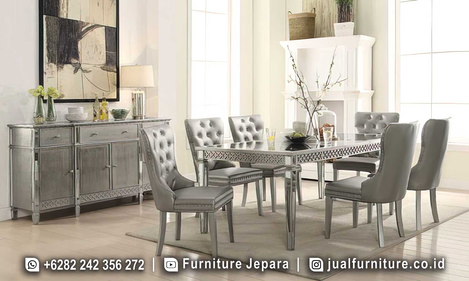 Meja Makan Minimalis Mewah Silver Metallic FS1470