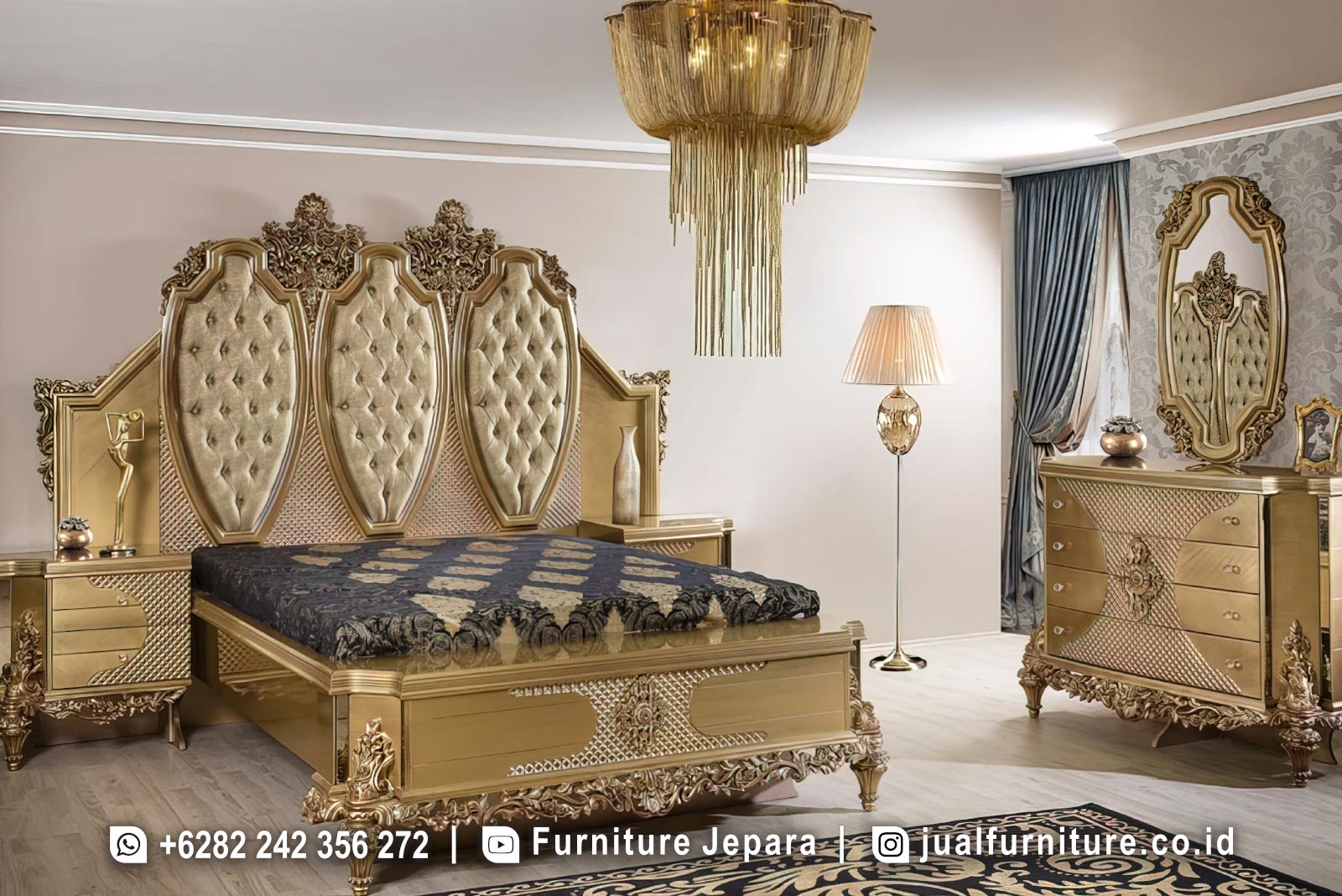 Promo Tempat Tidur Mewah Ukiran Gold Gaya Eropa FS1526