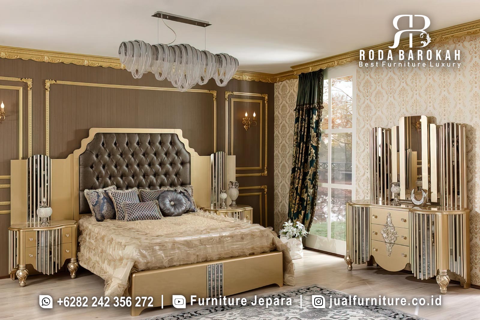 Set Kamar Tidur Mewah Klasik Modern Warna Gold FS1501