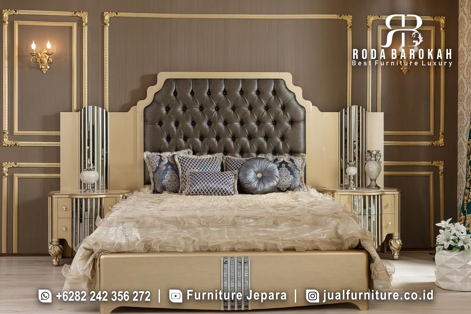 Set Kamar Tidur Mewah Klasik Modern Warna Gold FS1501
