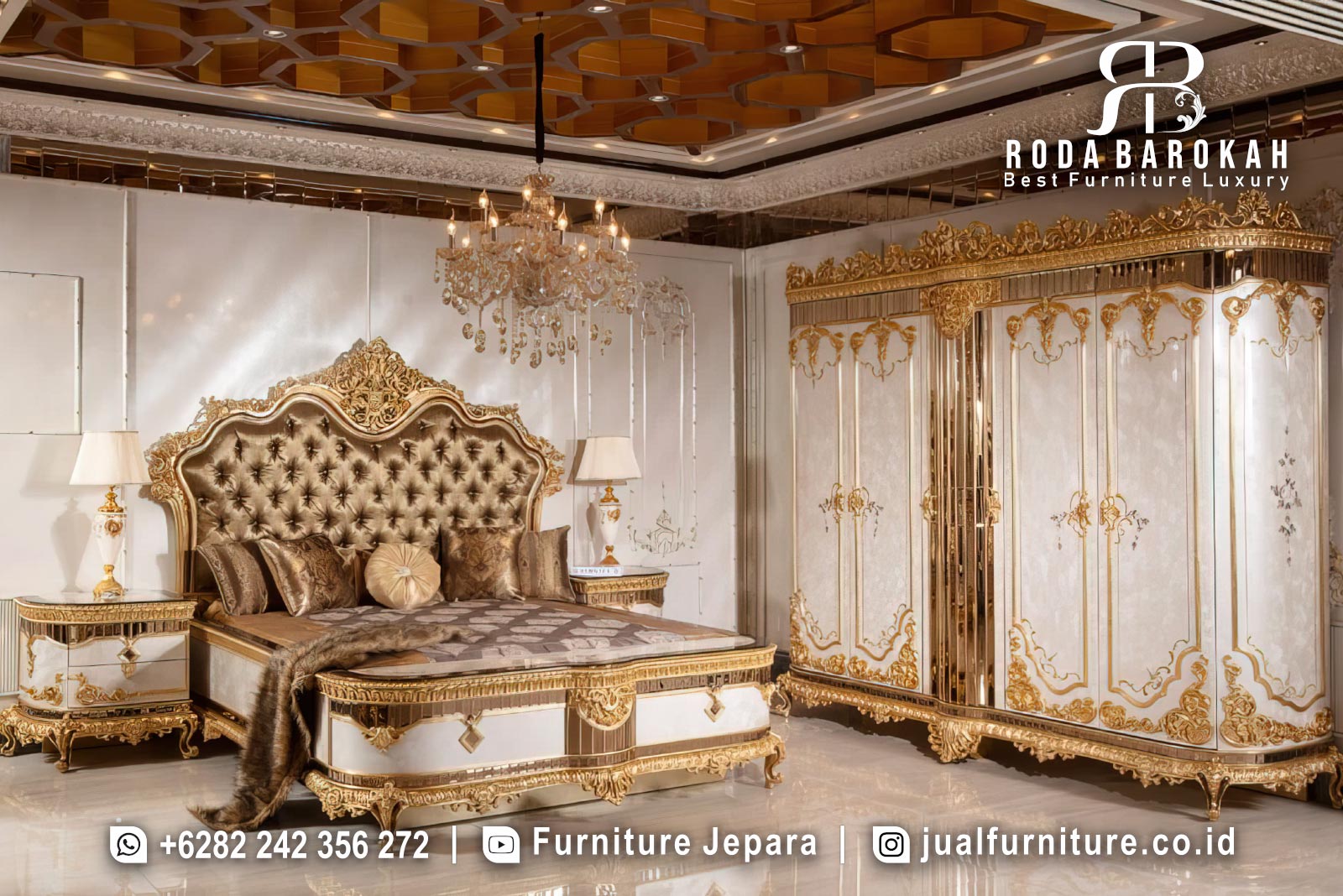 Set Kamar Tidur Mewah Klasik Ukiran Gold Eropa FS1504