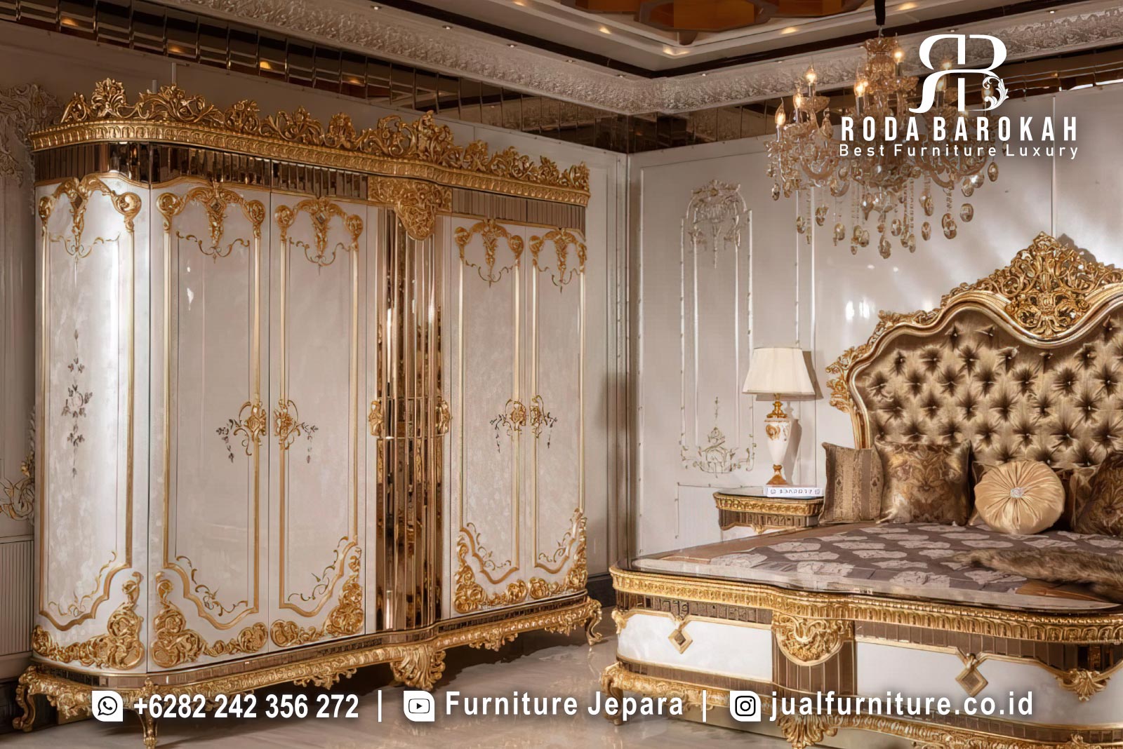 Set Kamar Tidur Mewah Klasik Ukiran Gold Eropa FS1504