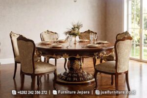 Set Meja Makan Mewah Bundar Klasik Ukiran Salak Tua FS1519