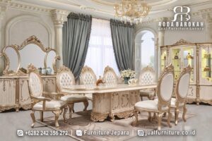 Set Meja Makan Mewah Klasik Ukiran Gold Eropa FS1505