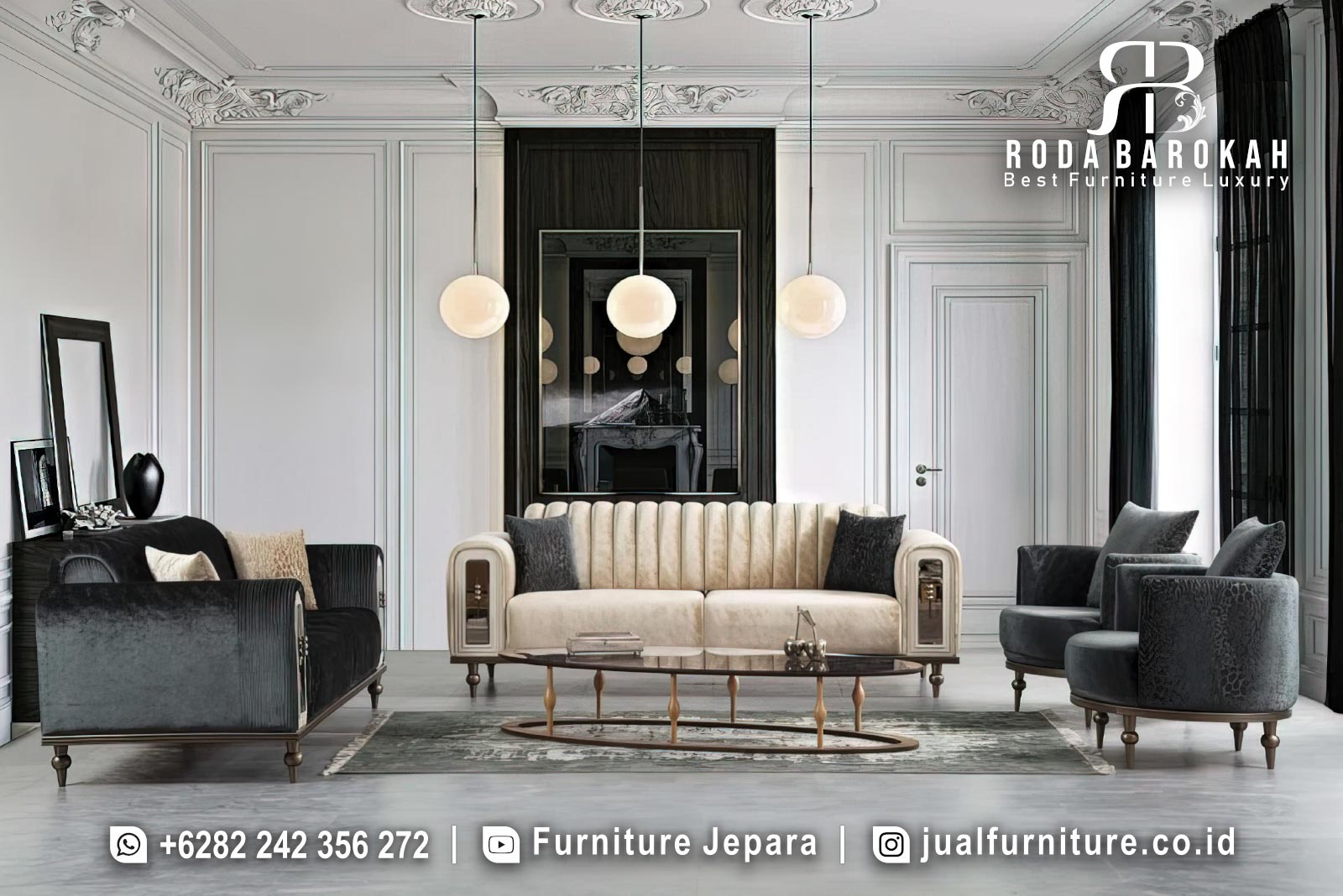 Set Sofa Tamu Mewah Modern Luxury Kontras Elegan FS1512