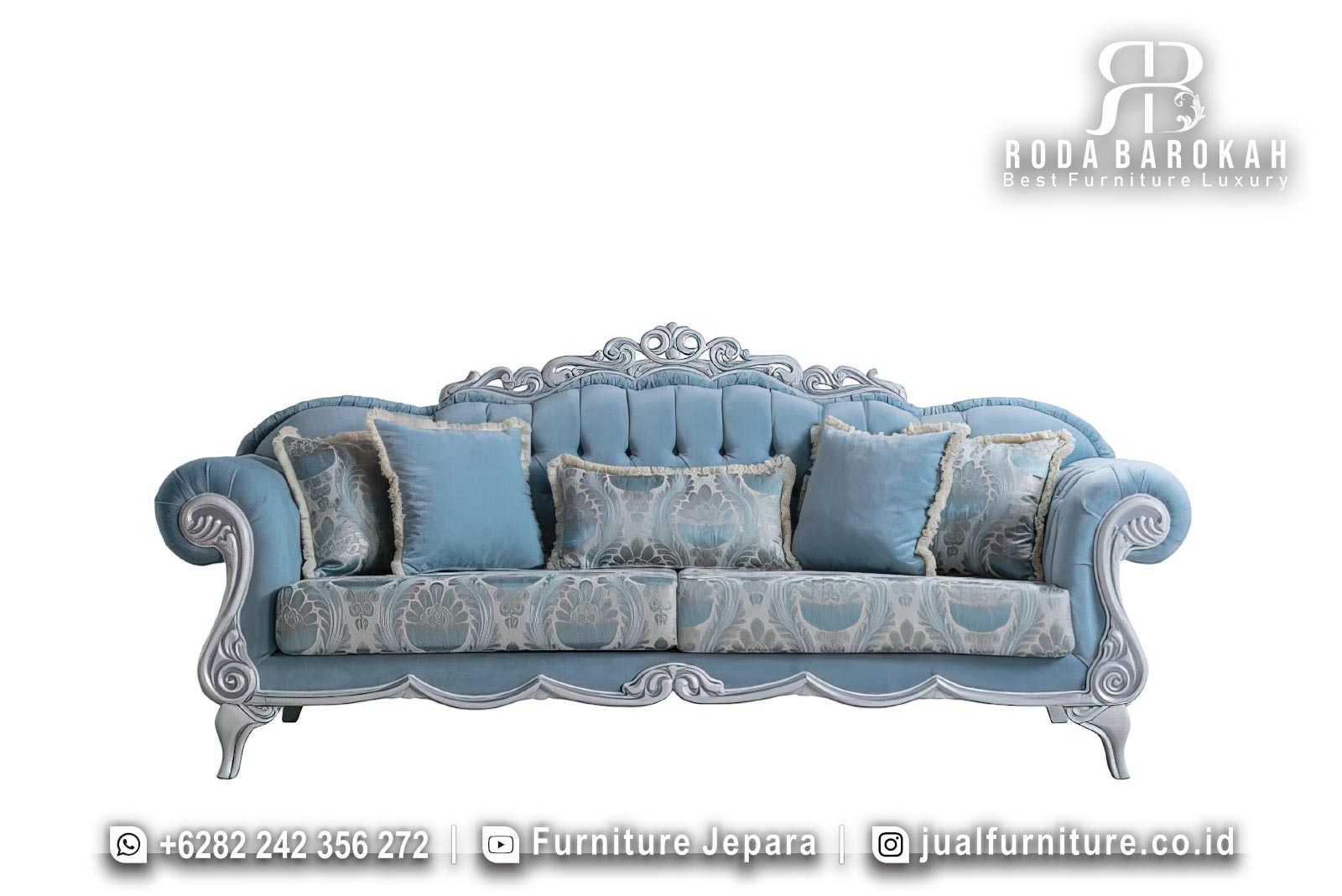 Set Sofa Tamu Mewah Ukir Klasik Warna Biru FS1497