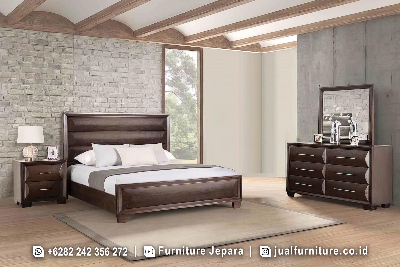 Set Tempat Tidur Mewah Kayu Jati Minimalis Murah FS1527
