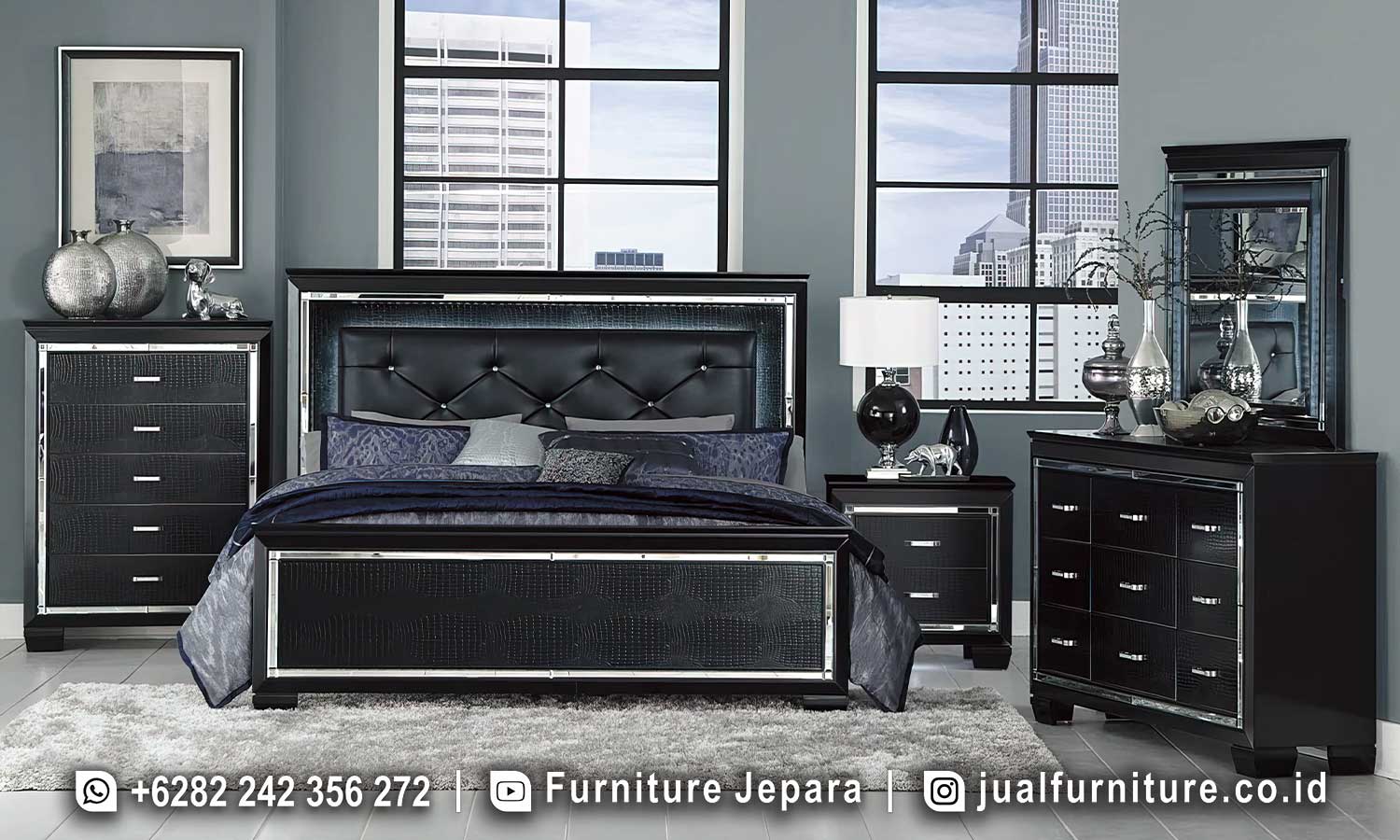 Set Tempat Tidur Mewah Modern Glamour Black Mirror FS1467