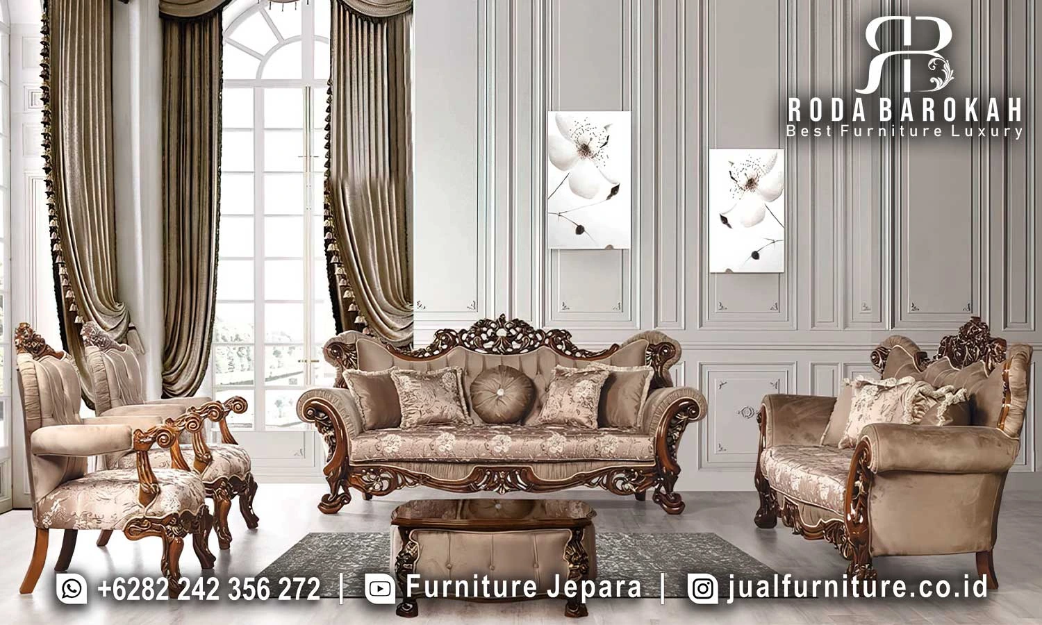 Sofa Tamu Gaya Eropa Mewah Kayu Jati Salak Tua FS1462