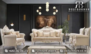 Sofa Tamu Mewah Elegan Kombinasi Warna Gold Cream FS1461