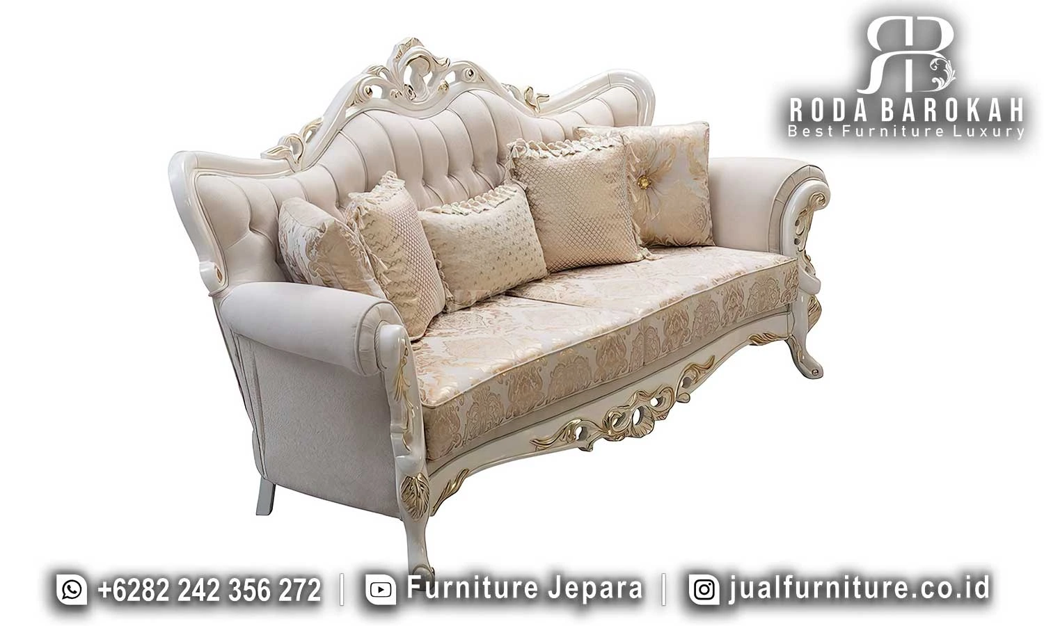 Sofa Tamu Mewah Elegan Kombinasi Warna Gold Cream FS1461