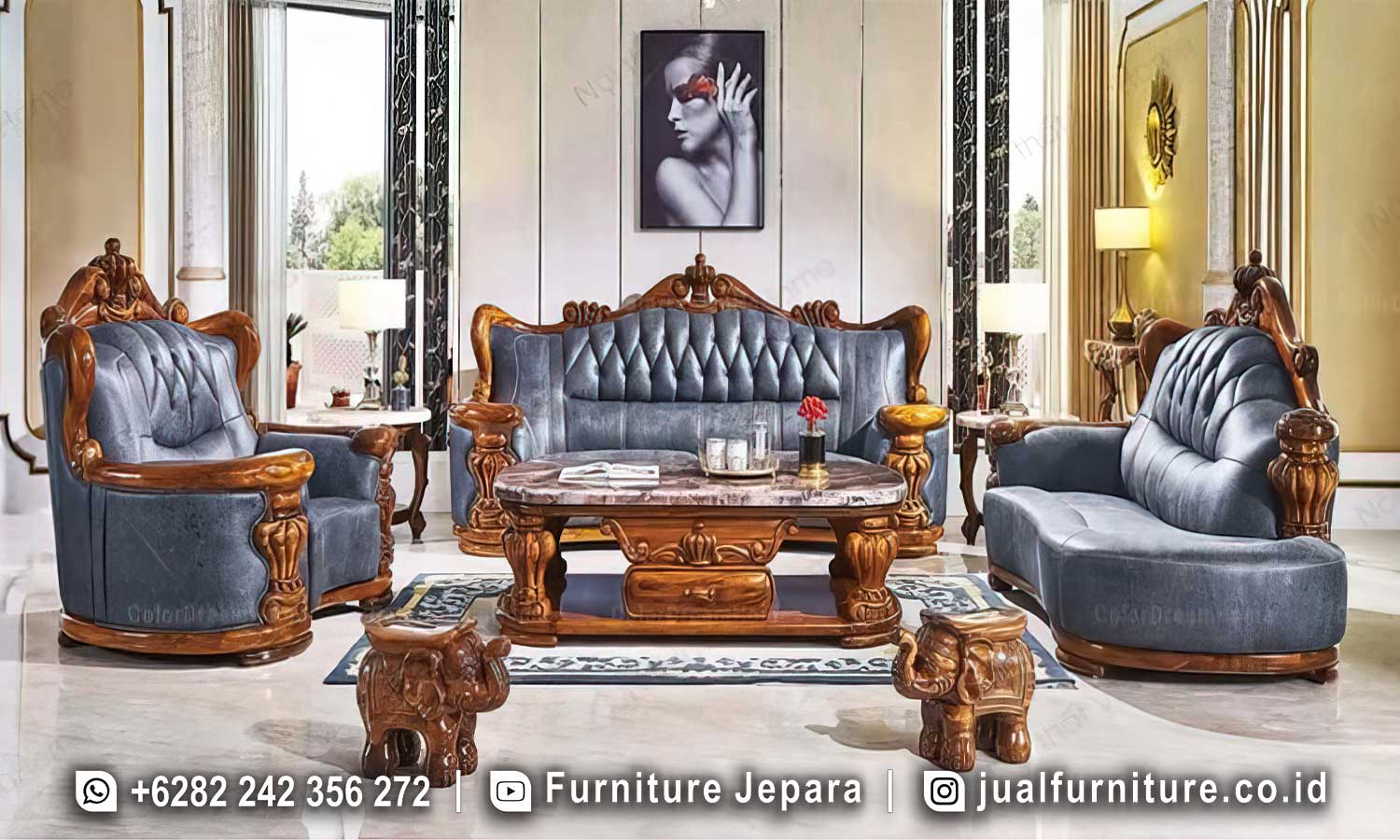 Supplier Sofa Tamu Mewah Klasik Ukiran Kayu Salak Tua FS1475