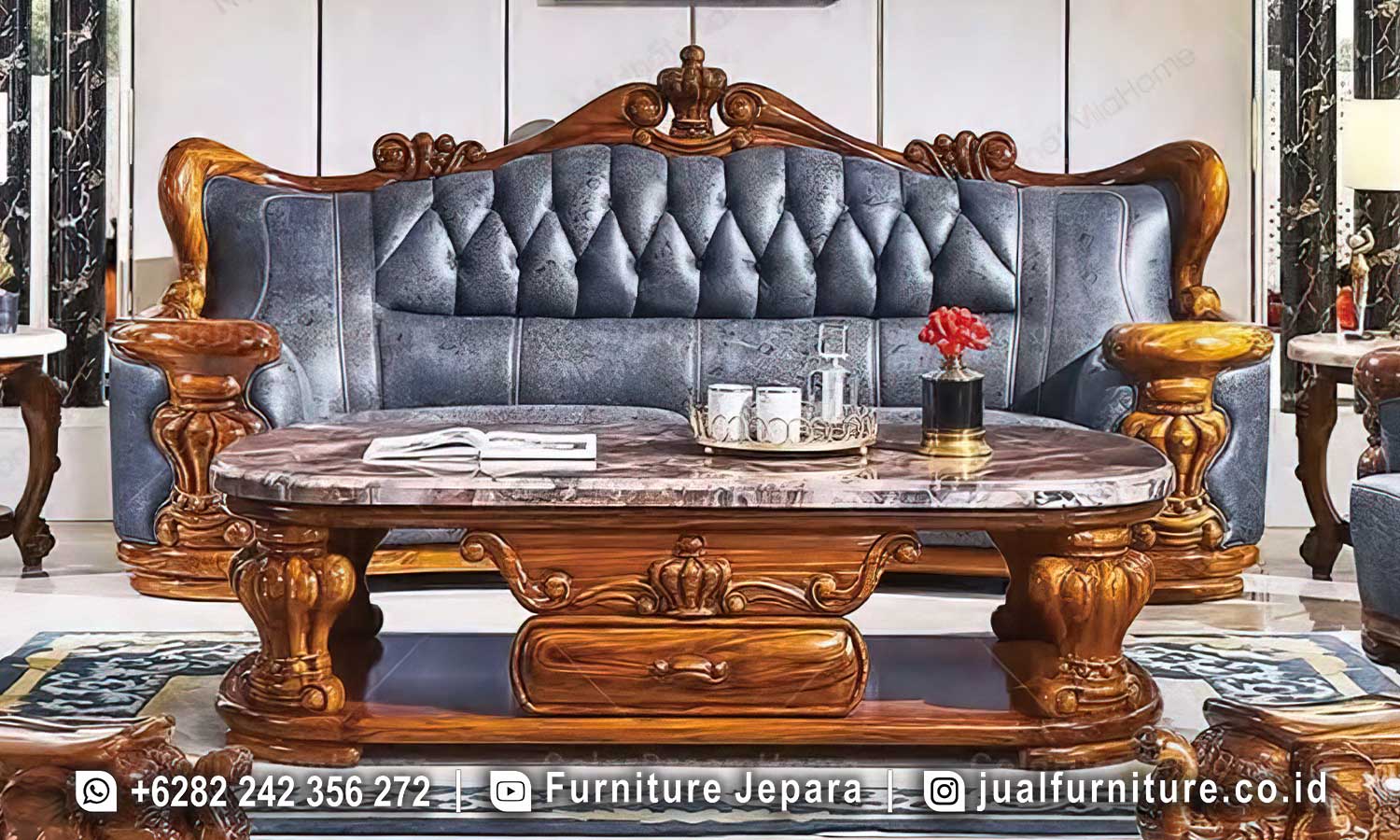 Supplier Sofa Tamu Mewah Klasik Ukiran Kayu Salak Tua FS1475