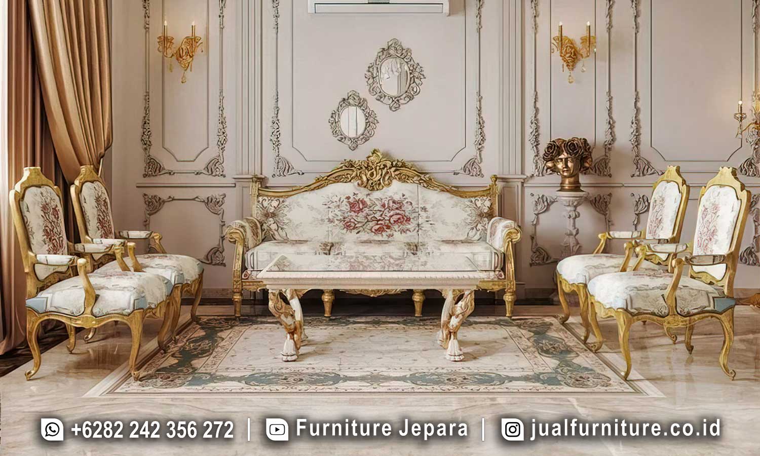 Toko Furnitur Sofa Tamu Mewah Klasik Motif Bunga FS1476